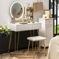 thumbnail image 3 of Gymax Ensemble de Coiffeuse Miroir Éclairé Tiroir de Rangement Étagère Coussin Tabouret Blanc, 3 of 9