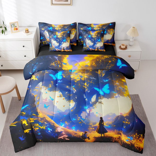 YST Glowing Butterfly Comforter Set, Jungle Adventure, 7-Piece, Full Size