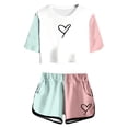 thumbnail image 1 of Hiiyo Big Girls Outfits Color Block Short Sleeve T-Shirt and Shorts Set, Size 4-14, 1 of 4