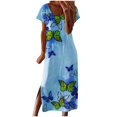 thumbnail image 2 of SMihono Robe d'Été Bohème pour Femmes Grande Taille Mode Décontractée Confortable Col en V Couleur Unie Sans Manches Ajustée, 2 of 8