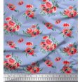 thumbnail image 1 of Soimoi Blue Cotton Voile Fabric Leaves & Ranunculus Floral Fabric Prints By Yard 56 Inch Wide, 1 of 3
