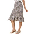 thumbnail image 4 of Unique Bargains Women's Floral Elastic Waist Ruffle High Low Hem Skirts, 4 of 6