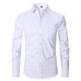 thumbnail image 3 of Japceit Chemise à Manches 3/4 Homme Mode Uni Col Rabattu Cardigan Haut de Bureau Chemise Hauts à Boutons, 3 of 6