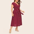 thumbnail image 4 of Fridja Womens Casual Plus Size V-neck Sans Manches Imprimé à Pois Robe de Ceinture Boutonnée, 4 of 9