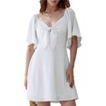 thumbnail image 1 of Womens Dresses Spring Summer Deep V Neck Elegant Bow Tie Mini Dress White L, 1 of 8