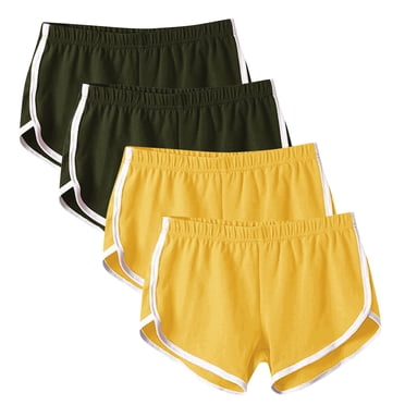 AherBiu Shorts de Course 4 Pcs pour Femmes Taille Élastique Yoga Danse Short Été Entraînement Athlétique Gym Shorts