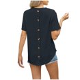 thumbnail image 3 of Besolor Hauts d'Été pour Femmes Décontractés Col Rond Manches Courtes Chemises Bouton Arrière Texture Crochet Tricot Blouses, 3 of 4