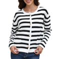 thumbnail image 4 of Women‘s Striped Cardigan Sweater Trendy Long Sleeve Button Down Crewneck Knit Cardigans, 4 of 8