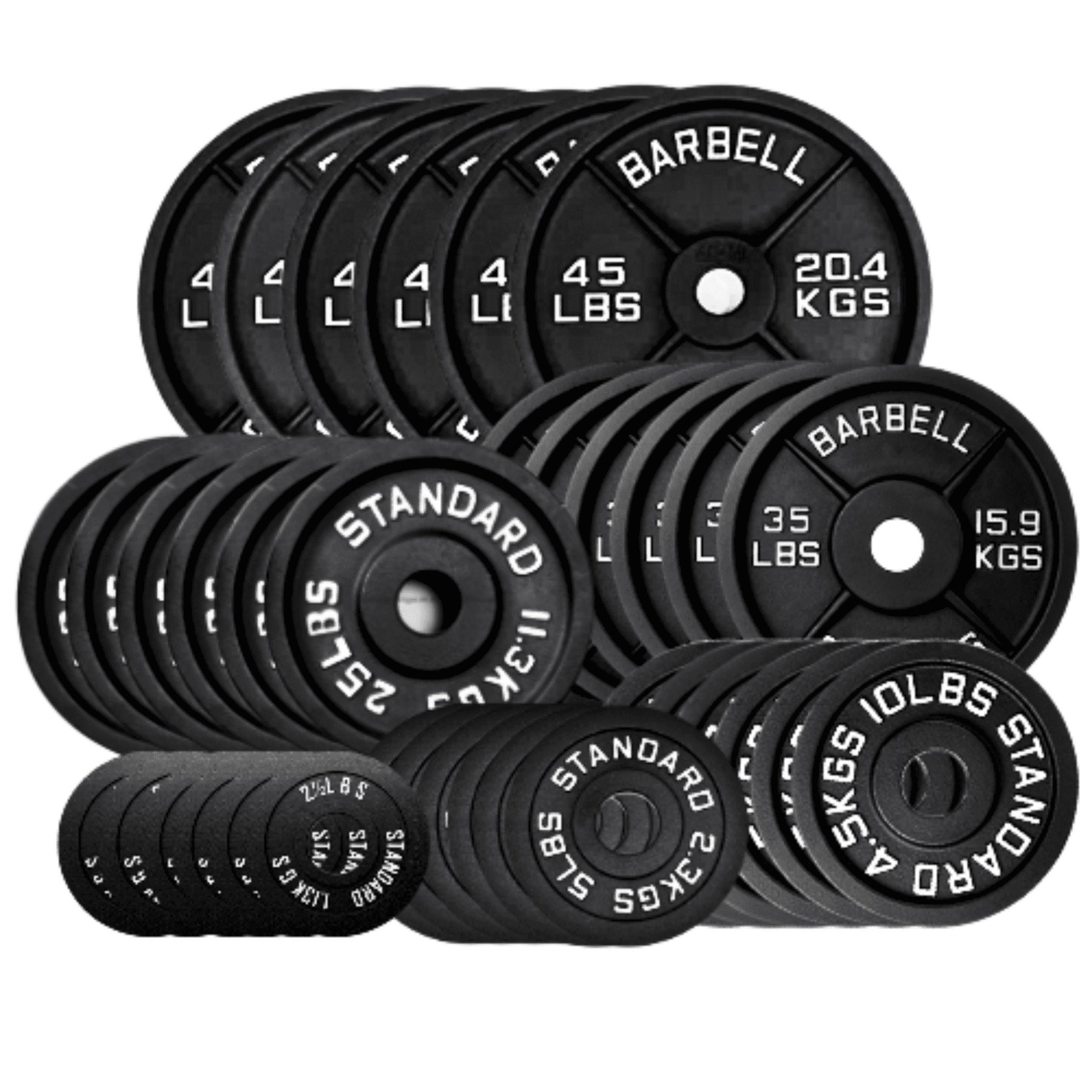HAJEX Standard Cast Iron Round Weight Plates Set 1 inch - 735LB Set - (2.5LB, 5LB, 10LB, 25LB, 35, & 45LB)