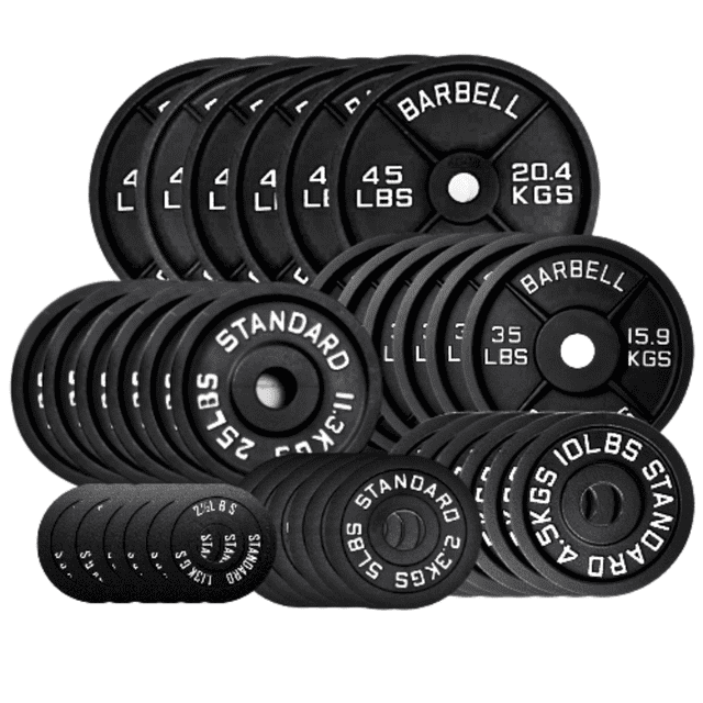 HAJEX Standard Cast Iron Round Weight Plates Set 1 inch - 735LB Set - (2.5LB, 5LB, 10LB, 25LB, 35, & 45LB)