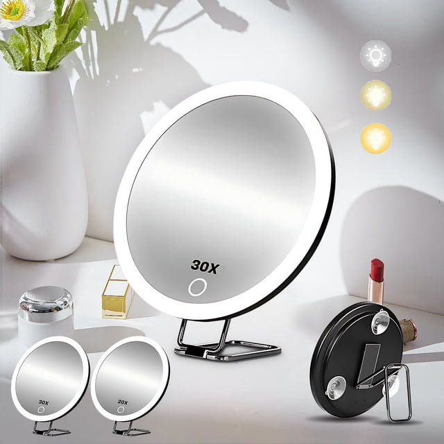 Sentmoon Miroir de Maquillage à DEL Rechargeable avec Support Rotatif à 360 Degrés Luminosité Réglable Lampe de Table pour Coiffeuse Miroir Portable pour Beauté Soins de la Peau
