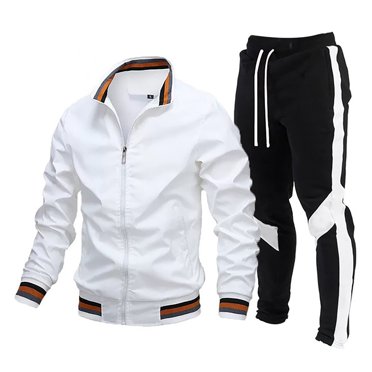 Ediodpoh Ensemble de Survêtement 2025 pour Homme 2 Pcs Tenue Décontractée à Contraste Sports Jogging Ensemble de Survêtements Costumes pour Homme Blanc m