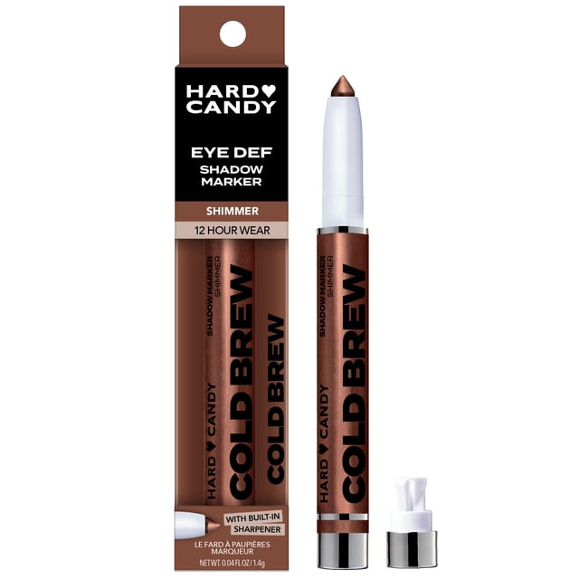 Hard Candy Eye Def Eyeshadow Stick – Creamy, Blendable, Color in Matte & Shimmer Finishes centered close-up of a slim retractable eyeshadow stick with a rounded creamy tip and visible twist base; shown in matte and shimmer finishes with a removable sharpener cap and Hard Candy label; pigmented, long-wearing and infused with shea butter; suitable as a quick eyeliner or as a base for powder shadow.