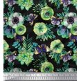 thumbnail image 1 of Soimoi Tissu Georgette Poly Vert Feuilles, Insectes et Fleurs d'Anémone Imprimé au Mètre 42 Pouces de Large, 1 of 3