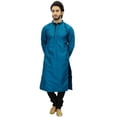 thumbnail image 4 of Atasi Kurta Pyjama Dupion Décontracté pour Homme Bleu Col Mandarin Chemise Ethnique-L, 4 of 7