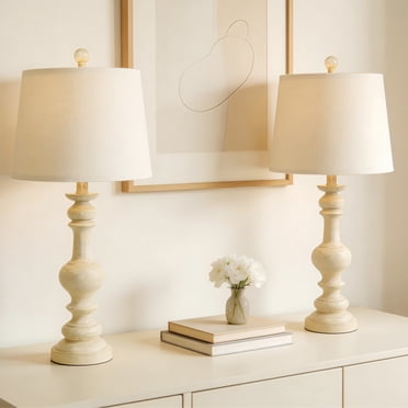 Tnuyoah 26'' Farmhouse Table Lamps Set of 2 - Traditional Bedside Lamps for Living Room Bedroom - Vintage Nightstand Lamps with Linen Shades, Rotary Switch, Bulbs Not Included