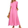 thumbnail image 2 of AherBiu Robe pour Femmes Décontractée à Col Rond, Robe Maxi Fluide à Manches Courtes, Robe Longue Ample avec Poches, 2 of 6