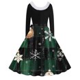 thumbnail image 3 of TIMIFIS Robes de Noël pour Femmes, Imprimé de Noël Laid, Robes Trapèze, Robe de Bal à Col en V pour les Fêtes, Manches Longues, Plissée, Robe Rétro Évasée, 3 of 3