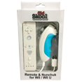 thumbnail image 1 of Wii/Wii-U White With Blue Grip Wiimote & Nunchuck Controller Bundle [Old Skool], 1 of 1