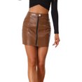 thumbnail image 1 of Unique Bargains Jupe Mini Trapèze Métallique pour Femme, Fermeture Éclair devant, Holographique, Brun, TP, 1 of 5