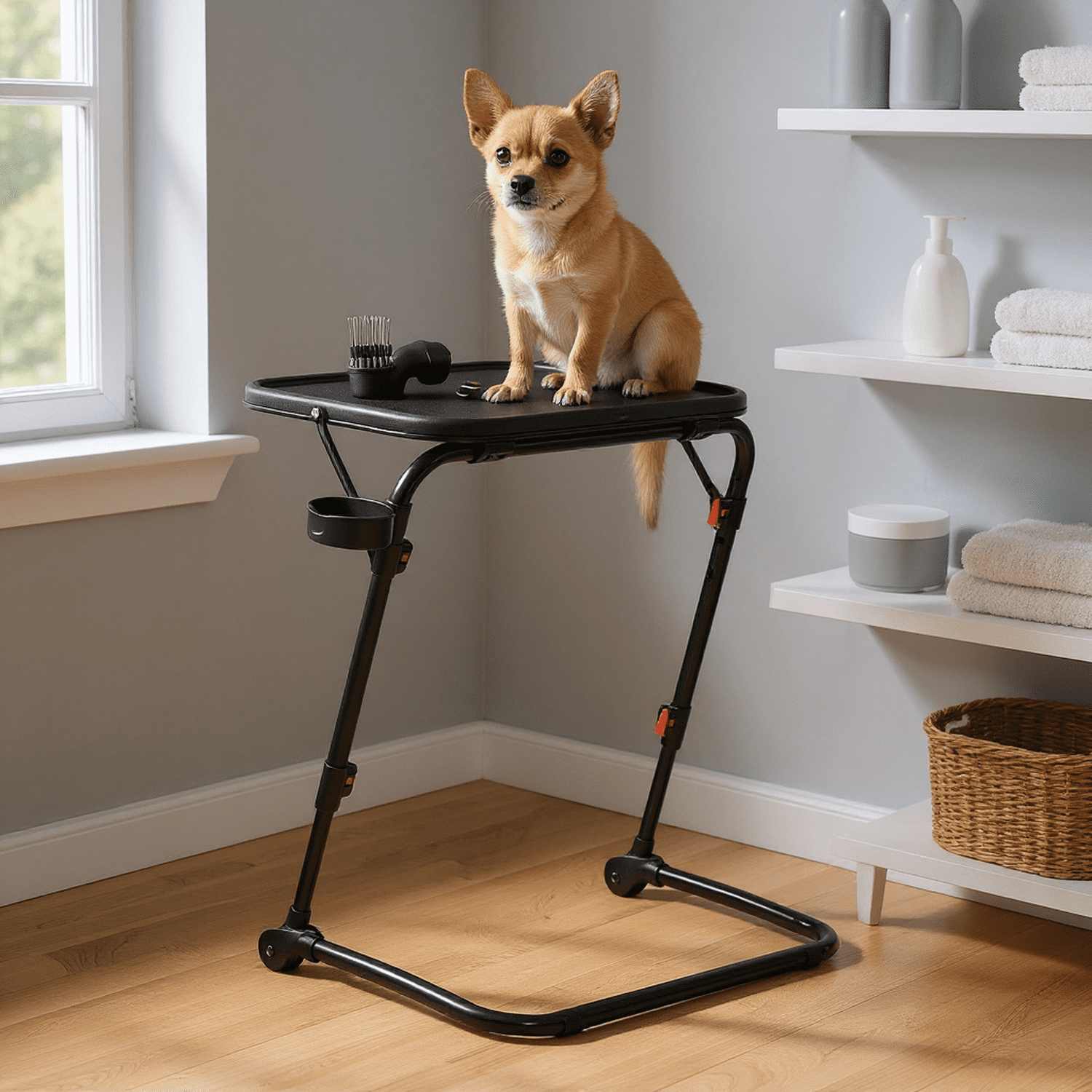 Homy Casa Folding End Table with Adjustable Height and Cup Holder for Living Room, Bedroom, and Sofa Side
