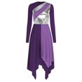 thumbnail image 1 of RUNQHUI Robe de Danse Liturgique de Louange pour Femmes à Blocs de Couleur Métalliques Dorés, Robe d'Église, Jupe de Culte, Violet G, 1 of 7