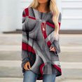 thumbnail image 2 of IROINID Savings Womens Long Sleeve Tops Lounge Socket Geometry Printed Round-Neck Tops,Red, 2 of 5