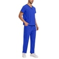 thumbnail image 4 of TIMIFIS Blue Scrub for Men Set Medicals Uniform Scrub Top and Pants Solid Color Four Season Comfort Fits Scrub Set with Pockets - Spring/Summer, 4 of 7