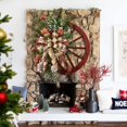 thumbnail image 3 of 18in Christmas Winter Wooden Wheel Wreath  Decorated with Pine Cones  Ribbon Bow  Frosted Branches  Simulation Door Hanging Window Props Layout Decoration, 3 of 5