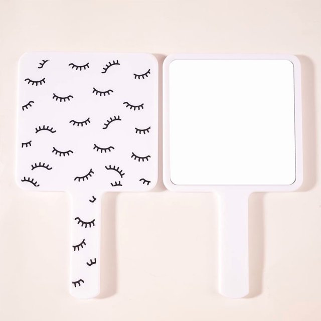 White Square Handheld Makeup Mirror with Durable Handle, 9*15.8cm Compact Portable Plastic Mirror for Students, On-the-Go Touch-Ups & Precise Makeup Application, Lightweight Desktop & Travel Mirror