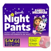 Rascals Night Pants, Absorbent Girls Nighttime Bedwetting Underwear, Gabby's Dollhouse, S/M (38-70 lbs), 44 Count