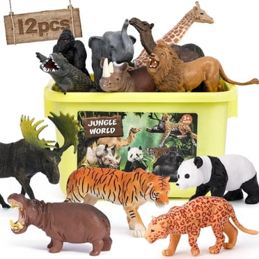 Figurines d'Action d'Animaux Safari, Ensembles de Jeu, 12 Pcs Figurines Réalistes d'Animaux Sauvages avec Lion, Éléphant, Girafe, Décoration de Collection, Cadeaux pour Enfants et Tout-Petits