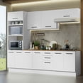 thumbnail image 1 of Madesa Full Set Hazel Kitchen Storage Cabinet 107 Inch Wooden Organization Unit with Multiple Compartments Engineered Wood Slab Doors Painted Finish Floor Mount Removable Plinth - White/Brown, 1 of 11
