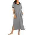 thumbnail image 4 of Pisexur Robe de Nuit pour Femmes, Col en V, Cache-Cœur, Vêtement de Nuit, Chandail à Enfiler, Manches Courtes, Robe de Nuit, Été, Décontractée, Confortable, Fente, Pyjama avec Poches, 4 of 8