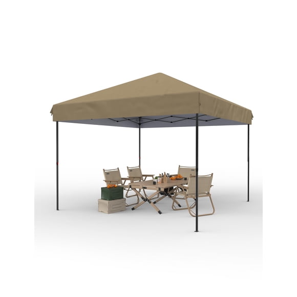 Tente à Auvent Escamotable – 10 x 10 Pi Robuste – Oxford 210D, Cadre Antirouille – Hauteur Ajustable – Sac à Roulettes et 4 Sacs de Sable – Protection UV – Installation à un Bouton – Kaki, 3 m x 3 m