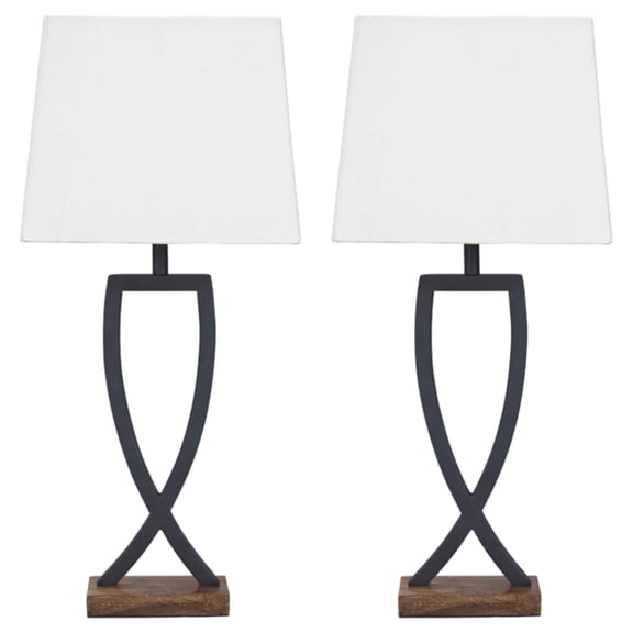 Signature Design by Ashley Makara Metal Minimalist Table Lamp, Set of 2 Lamps, Black & Brown