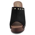 thumbnail image 3 of BLISSFUL STEP Chaussures pour Femmes à Plateforme à Talons Épais à Bout Ouvert à Rivets en Faux Suède Sandales à Enfiler Noires 8, 3 of 7