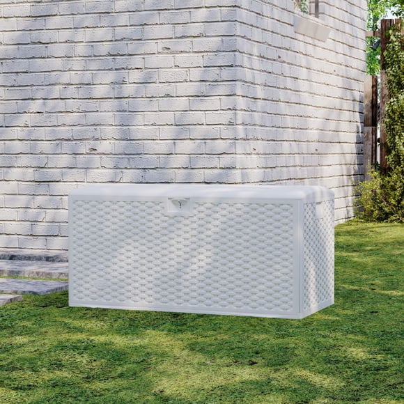 QinaQin 99 Gallon Deck Box, Waterproof Lockable Resin Outdoor Storage Box for Patio Cushions, Tools, Mats and Pool Gear