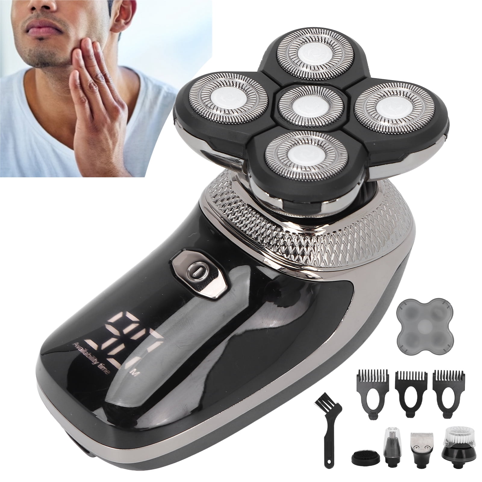 Electric Shaver 5 In 1 Multi Functional Electric , 600mAh Rechargeable Bald Head Shavers, Waterproof Bald Head Shaver Nose Hair Trimmer Grooming Kit