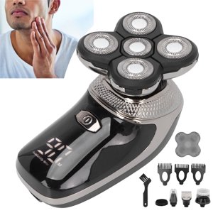 Rasoir électrique 5 Dans 1 Électrique multifonctionnel, 600mAh Rasoirs à tête blanche rechargeables, Kit de peignage pour cheveux à tête chauve imperméable
