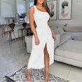 thumbnail image 2 of Robes de Cocktail d'Été Grande Taille BLVB pour Femmes, Robe Longue Froncée à Épaules Dénudées, Fendue, pour Fête, Boîte de Nuit, Plage, 2 of 5