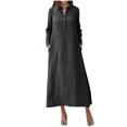 thumbnail image 2 of Pisexur Robe à Manches Longues à Col en V Mode Décontractée Col en V Boutonnée Robe en Coton et Lin à Manches Longues avec Poche Robe Longue Unie Robe pour Femmes, 2 of 6