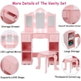 thumbnail image 2 of 2-in-1 Girls Vanity Table with LED Lights & Stool, Wooden Princess Dressing Desk with Tri-Fold Mirror and Storage Drawer, 2 of 7