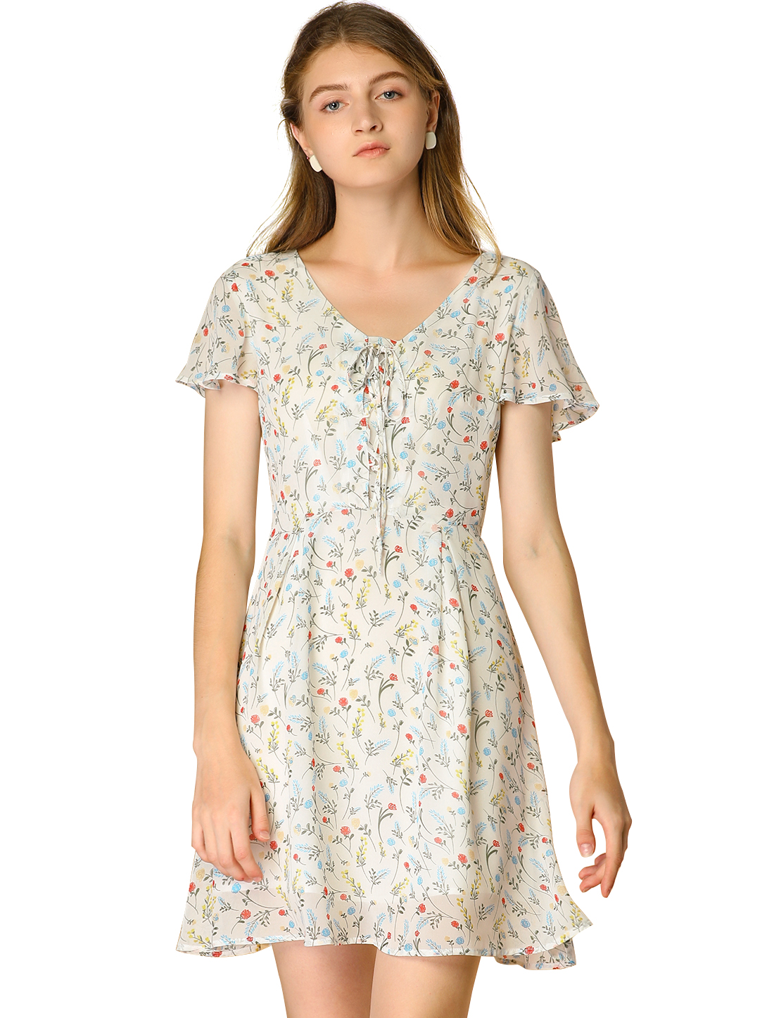 INSPIRE CHIC Women's Floral Lace-up Chiffon Dress