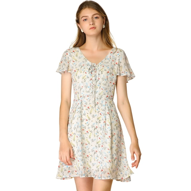 INSPIRE CHIC Women's Floral Lace-up Chiffon Dress