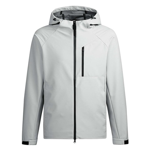 Men's Windproof and Waterproof Outdoor Jacket with Adding Fleece, Drawstring Hood, Zipper Pockets, Long Sleeves, for Hiking and Casual Wear in Cold Weather