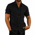 thumbnail image 1 of Mens Linen Short Sleeve Summer Solid Shirts Casual Loose Button Down Dress Soft Tee Tops, 1 of 6