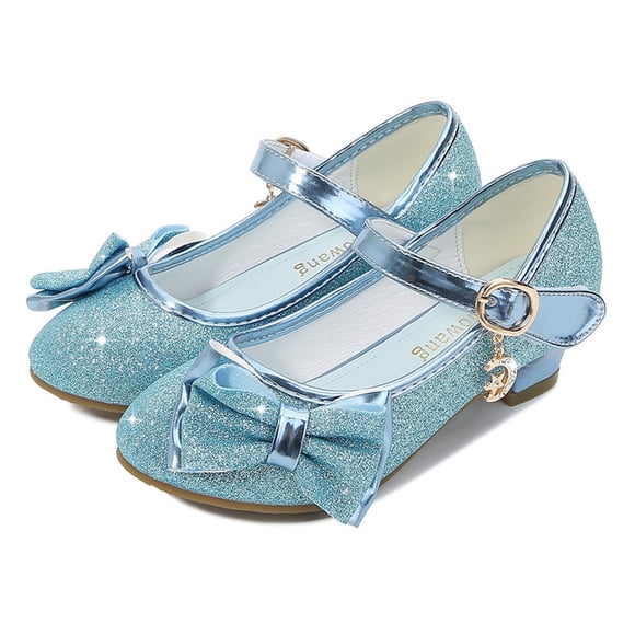Pisexur Kids Shoes,Baby Sandals,Kids Slippers New Girls' Sequined Bow Princess Shoes With Toe Caps Shoes High Heels Princess Shoes Blue,13 Years