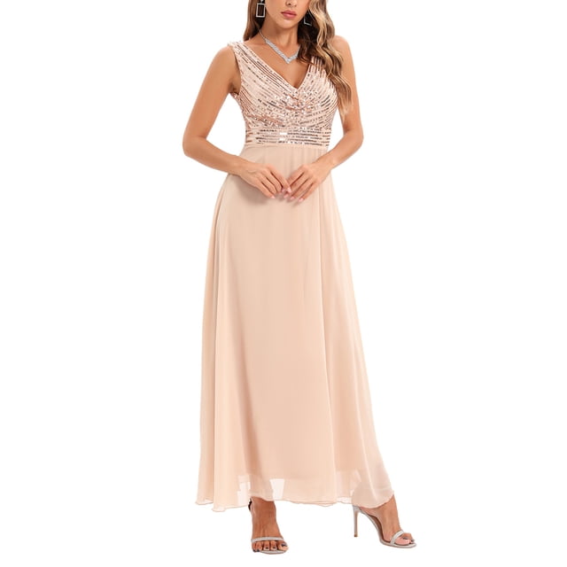 EGNMCR Robes de Soirée pour Femmes, Robes Formelles pour Femmes, Robes de Cocktail pour Femmes Mode pour Femmes Robe à Paillettes à Col en V Scintillante Brillante Fête Boîte de Nuit Jupe Longue Portefeuille Robe de Soirée Formelle Robe pour Femmes