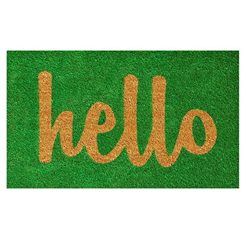 Accueil & amp; Plus 100262436GNS Bonjour Vert / Naturel Script Paillasson 24 Pouces X 36 Pouces
